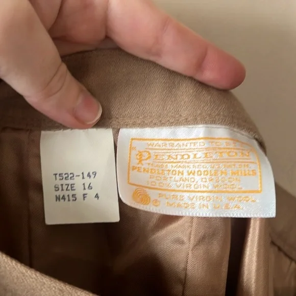 Vintage Pendleton Tan Virgin Wool A-Line Midi Skirt Size 16 Normcore - Picture 5 of 10